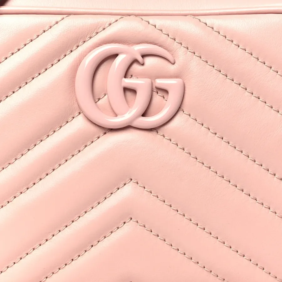 Gucci Monochrome Mini GG Marmont Chain Shoulder Bag Perfect Pink Calfskin Matelassé Leather Incognito Hardware