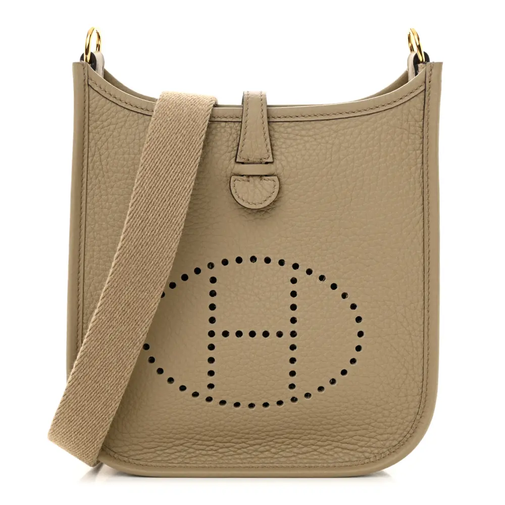 Hermès Amazone Evelyne TPM Beige Marfa Taurillon Clemence Couro Hardware Dourado