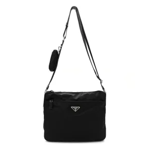 Prada Medium Pocket Double Zip Messenger Bag Black Re Nylon Vela & Saffiano Leather Silver Hardware