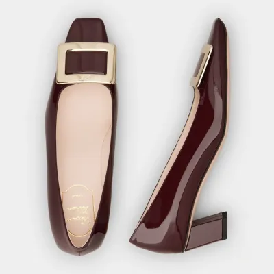 Roger Vivier Belle Vivier Pumps High Heels In Burgundy Patent Leather With Metal Buckle (Heel Height 4.5cm)