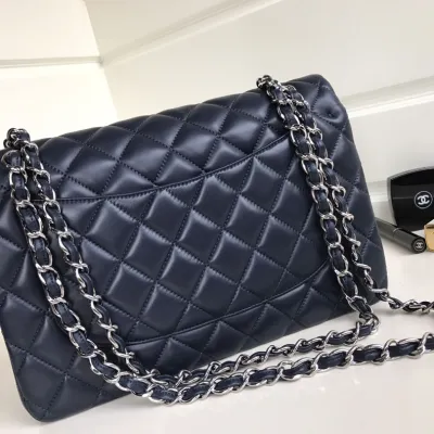 Chanel CF  Blue / Navy Blue Quilted Lambskin Leather Crossbody Bags