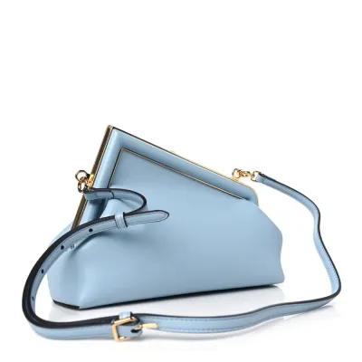 Fendi Small Fendi First Azzurro Baby Shiny Nappa Leather Gold Hardware