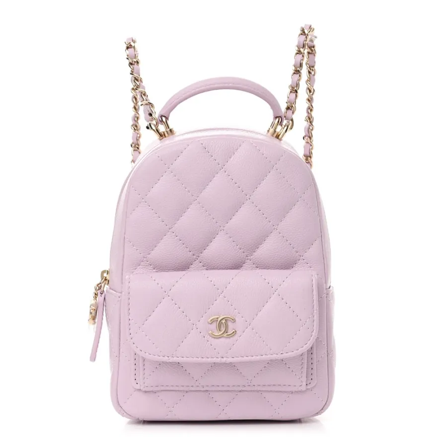 Chanel Classic Backpack Mini Light Purple Quilted Caviar Leather Gold Hardware