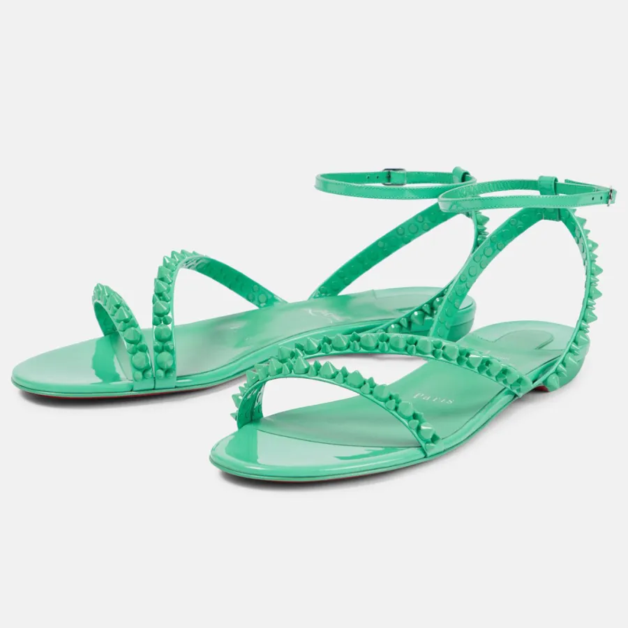 Christian Louboutin Green flat sandals with diagonal rivets