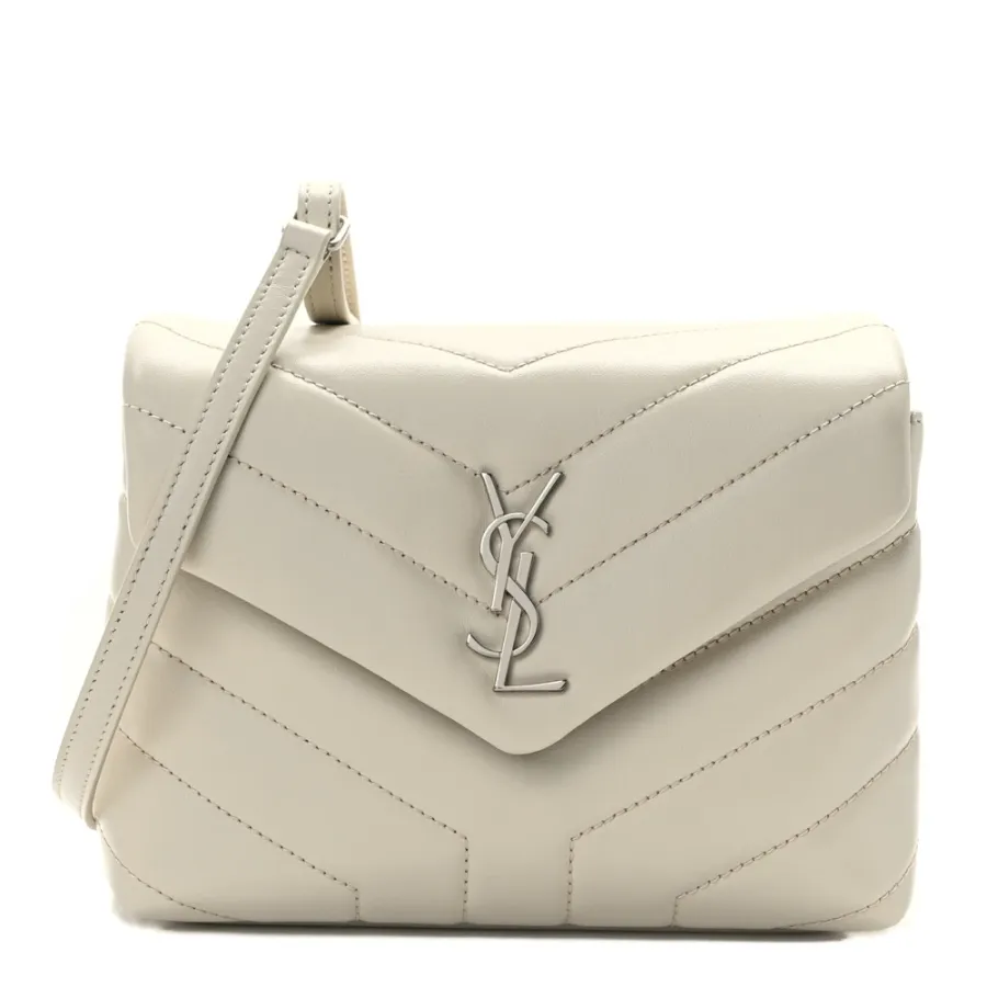 Saint Laurent Mini Loulou Crossbody Bag Crema Soft Y-Quilted Monogram Calfskin Leather Silver Hardware