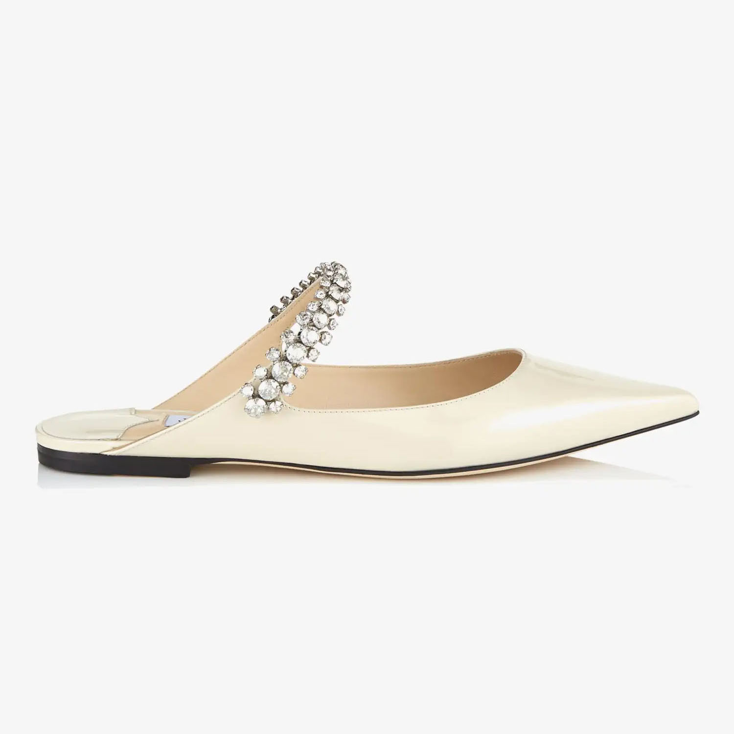 JIMMY CHOO Crystal arch lace flax patent leather Muller sapatos chinelos