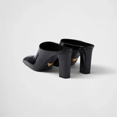 PRADA Black Slippers lacquered leather Muller shoes