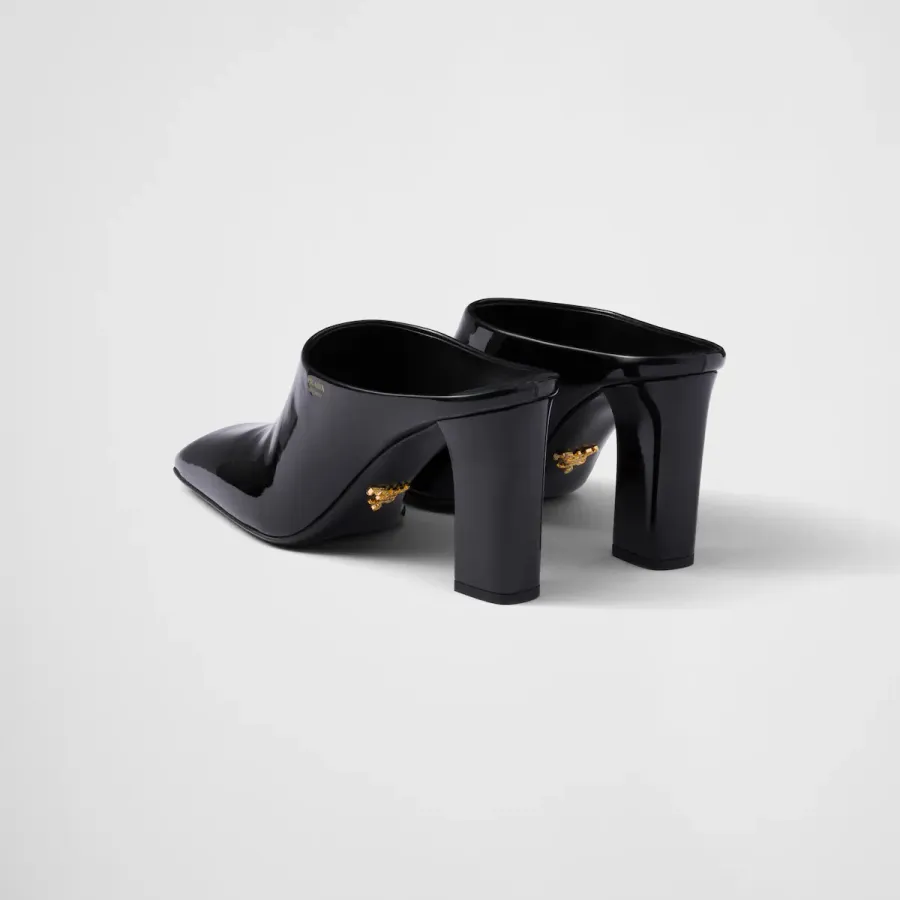 PRADA Black Slippers lacquered leather Muller shoes