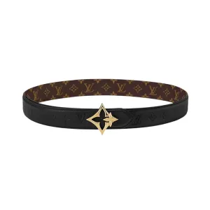 Louis Vuitton Women's Flowergram Reversible Belt In Black/Brown/Beige/White Calfskin And Monogram Canvas With Gold/Silver Hardware 30mm