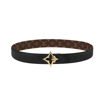 Louis Vuitton Women's Flowergram Reversible Belt In Black/Brown/Beige/White Calfskin And Monogram Canvas With Gold/Silver Hardware 30mm
