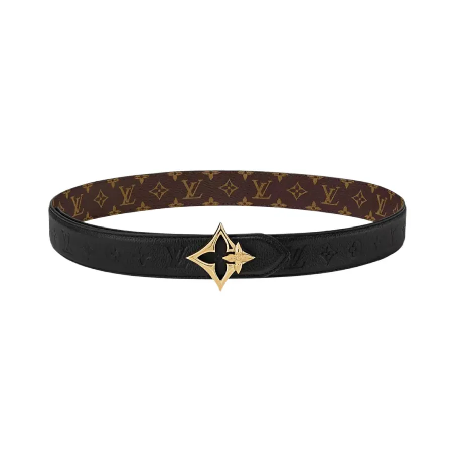 Louis Vuitton Women's Flowergram Reversible Belt In Black/Brown/Beige/White Calfskin And Monogram Canvas With Gold/Silver Hardware 30mm