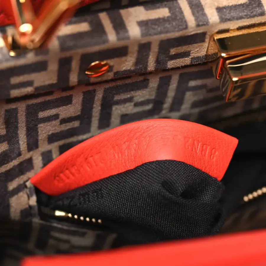 Fendi Mini FF Peekaboo Iconic Satchel Tulipano/Miele/Moro Seta Vitello Leather & Suede Gold Hardware