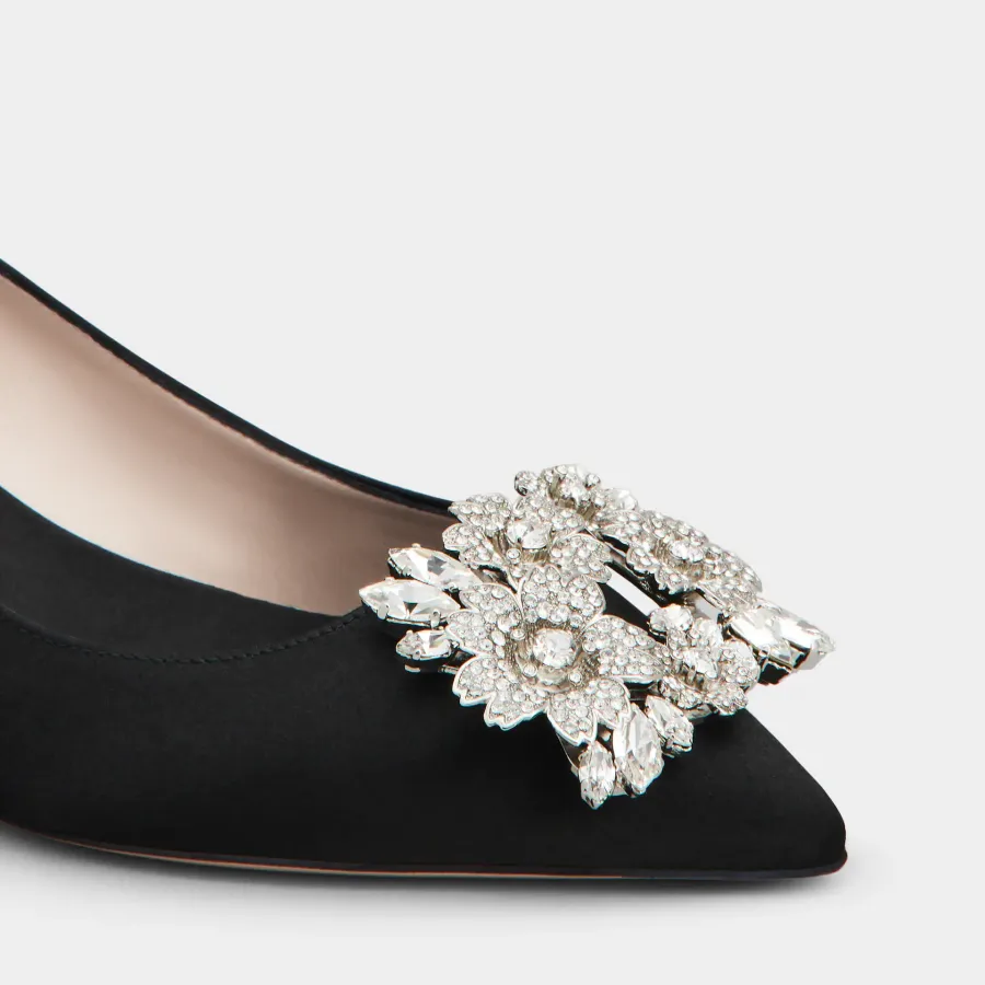 Roger Vivier Efflorescence Pumps High Heels In Black Satin With Crystal Buckle (Heel Height 4.5cm)