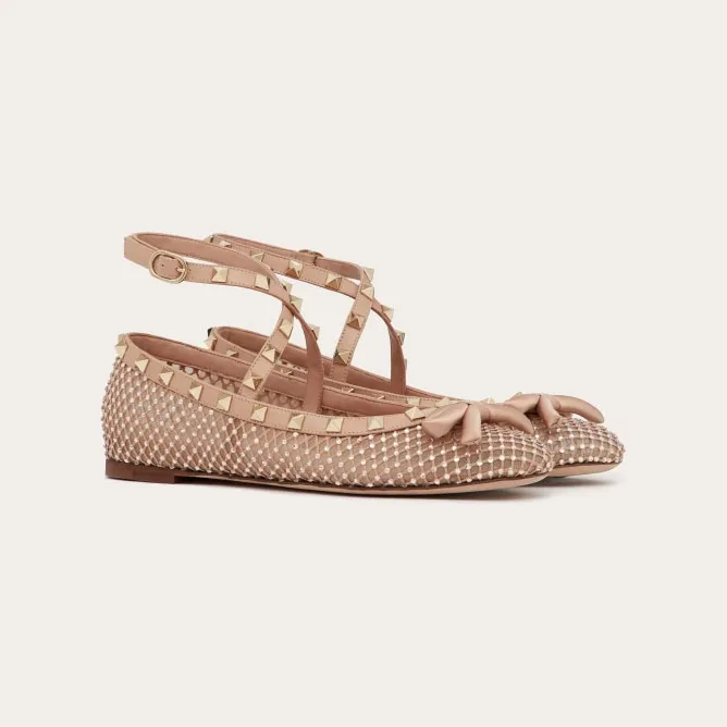 VALENTINO Rivet embellished grid ballet flats