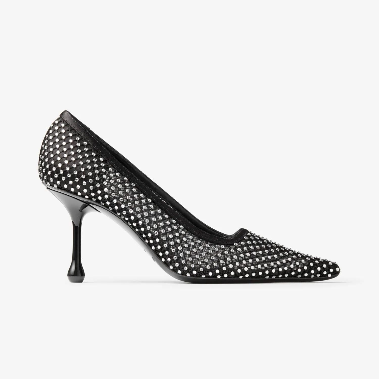 JIMMY CHOO Salto de cetim preto com mesh de cristal costurado