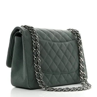 Chanel Double Flap Jumbo in Green Caviar Leather