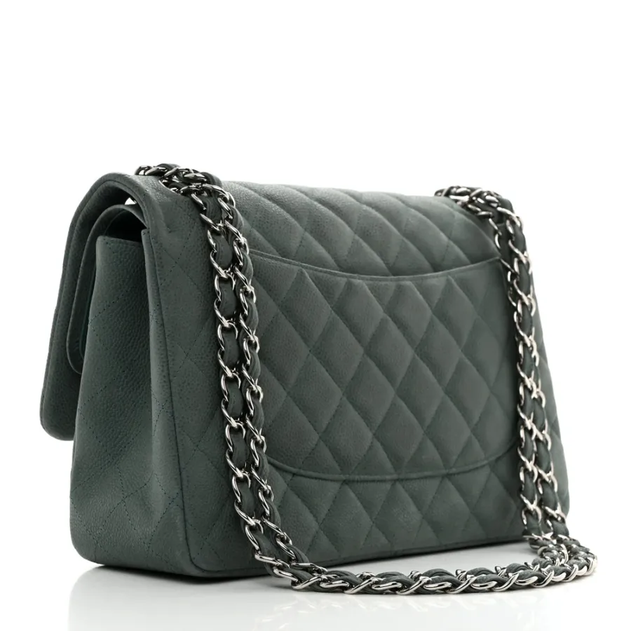 Chanel Double Flap Jumbo in Green Caviar Leather