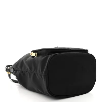 Prada Mini Bucket Crossbody Bag Black Saffiano Leather & Tessuto Nylon Brass Hardware