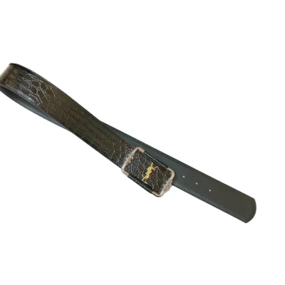 Saint Laurent Cintura Logo Buckle Belt In Black Crocodile-Embossed With Silver/Gold Hardware 30mm