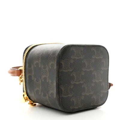 Celine Mini Vanity Case Tan Triomphe Canvas & Calfskin Leather Gold Hardware