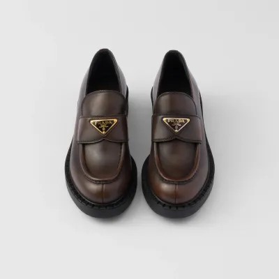 PRADA Dark brown Chocolate leather loafers