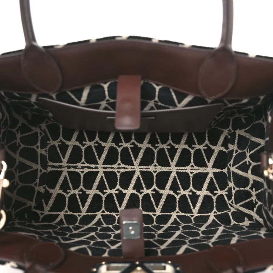 Valentino Garavani Medium VLogo Tote Naturale/Black/Fondant Toile Iconographe Calfskin Leather