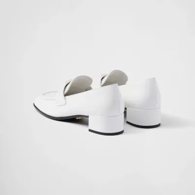 PRADA White shiny leather loafers