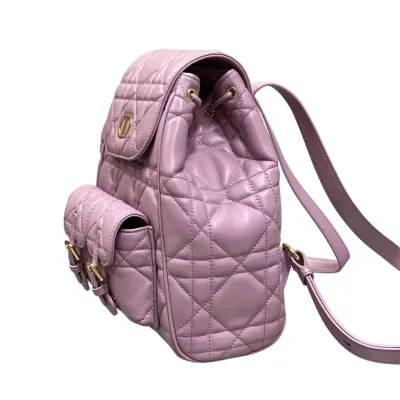 Dior Medium Dior Caro Backpack In Purple/Blue/Burgundy/Beige/White/Black Macrocannage Lambskin Gold Hardware
