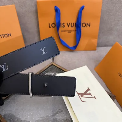 Louis Vuitton Men's  Initiales Blason Reversible Belt In Black Calfskin With Gold/Silver/Black Hardware 40mm
