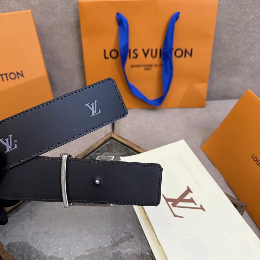 Louis Vuitton Men's  Initiales Blason Reversible Belt In Black Calfskin With Gold/Silver/Black Hardware 40mm