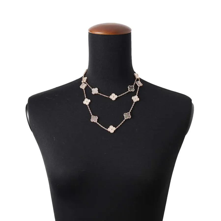 Van Cleef & Arpels Vintage Alhambra Necklace 20 motifs Gray shell