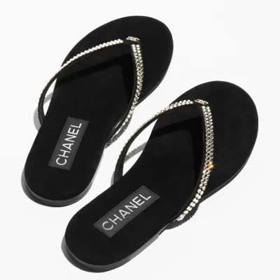Chanel black with silver suede suede and rhinestones Slippers
