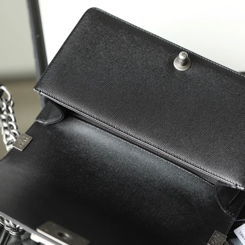 Chanel Lleboy Black Quilted Shiny Calfskin Leather / Quilted Caviar Leather Shoulder Bags Crossbody Bags