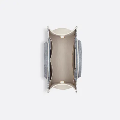 Dior Small Dior Book Tote In Blue Dior Oblique Chambray-Effect Embroidery Canvas and Calfskin Gold Hardware