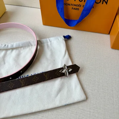 Louis Vuitton Women's Mini Flowergram Reversible Belt In Brown/Black/Pink/White Calfskin And Monogram Canvas With Gold/Silver Hardware 20mm