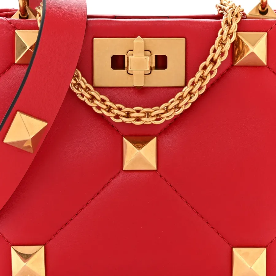 Valentino Garavani Small Roman Stud The Handle Bag Rouge Pur Nappa Leather Gold Hardware
