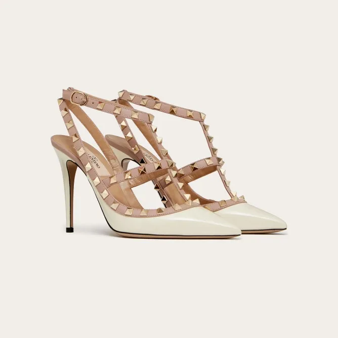 VALENTINO Patent leather lace-up rivet heels