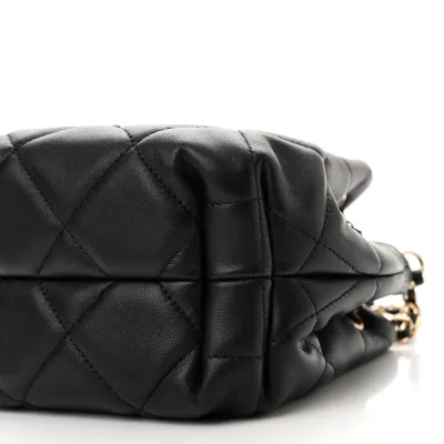Chanel CC Dweller Drawstring Bucket Small Black Quilted Lambskin Leather Light Gold Hardware