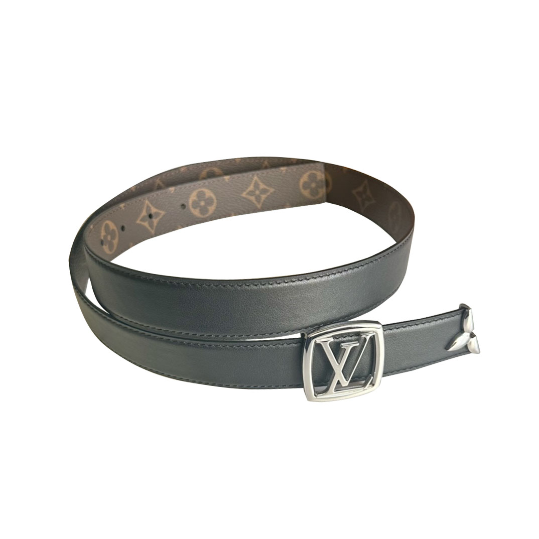 Cinto Reversível Ellipse da Linha Feminina Louis Vuitton em Couro Bezerro Preto/Rosa/Branco e Canvas Monogram com Hardware Dourado/Prateado/Preto Fosco 30mm