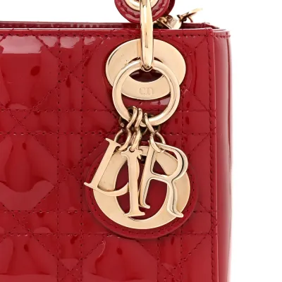 Dior Mini Lady Dior Red Patent Cannage Calfskin Leather Gold Hardware