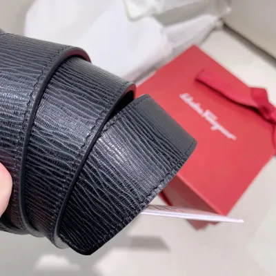 Ferragamo Men's Double Gancini Buckle Reversible Belt In Black/Brown Calfskin With Gold/Silver Hardware 35mm