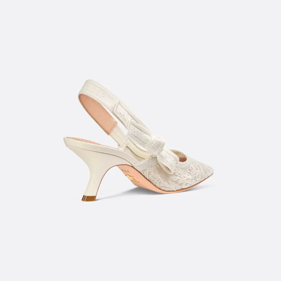 Dior beige white pointy embroidered stiletto heels