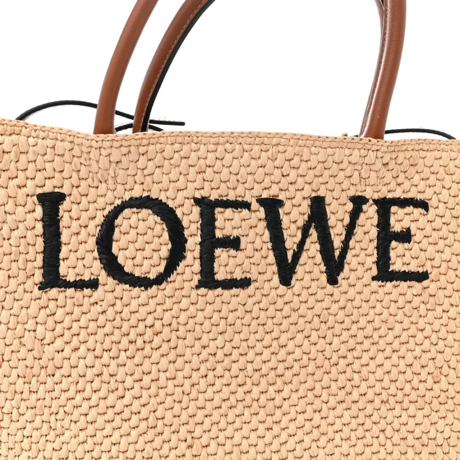 Loewe Standard A4 Tote Bag Natural/Black Raffia & Calfskin Leather