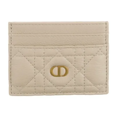 Dior Small Caro Freesia Card Holder Neutrals Calfskin Leather Gold Hardware