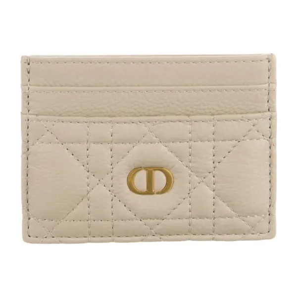 Dior Small Caro Freesia Card Holder Neutrals Calfskin Leather Gold Hardware