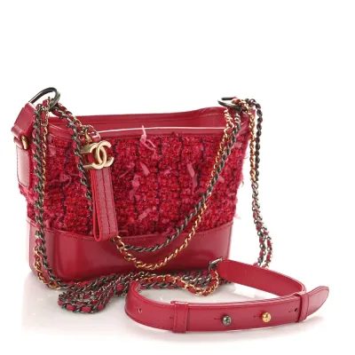 Grade Chanel Gabrielle Hobo Bag | Red Tweed   Calfskin