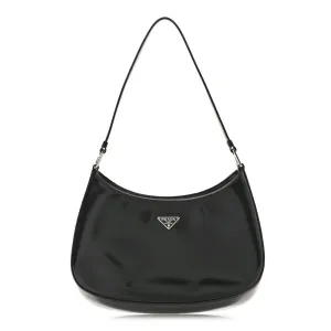 Prada Medium Cleo Shoulder Bag Black Spazzolato Leather Silver Hardware
