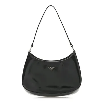 Prada Medium Cleo Shoulder Bag Black Spazzolato Leather Silver Hardware