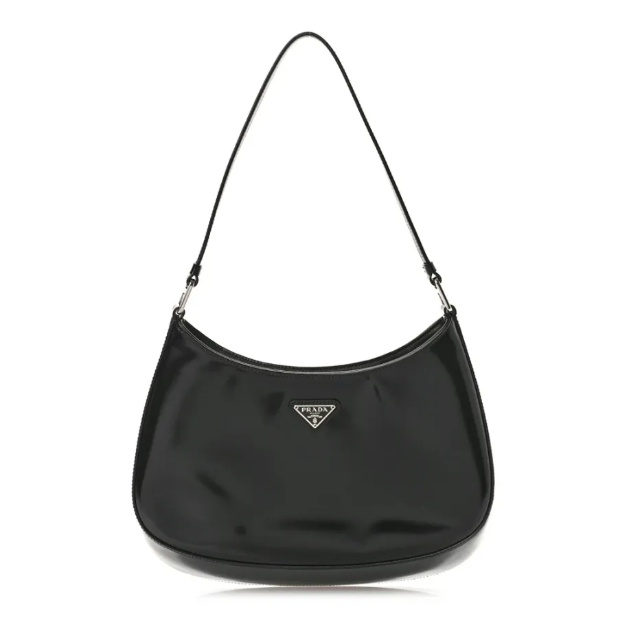Prada Medium Cleo Shoulder Bag Black Spazzolato Leather Silver Hardware