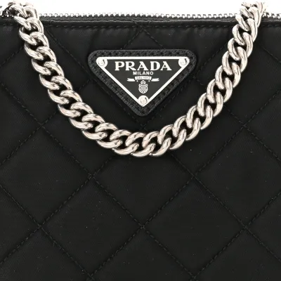 Prada Small Crossbody Bag Black Quilted Nylon Tessuto Impuntu Silver Hardware